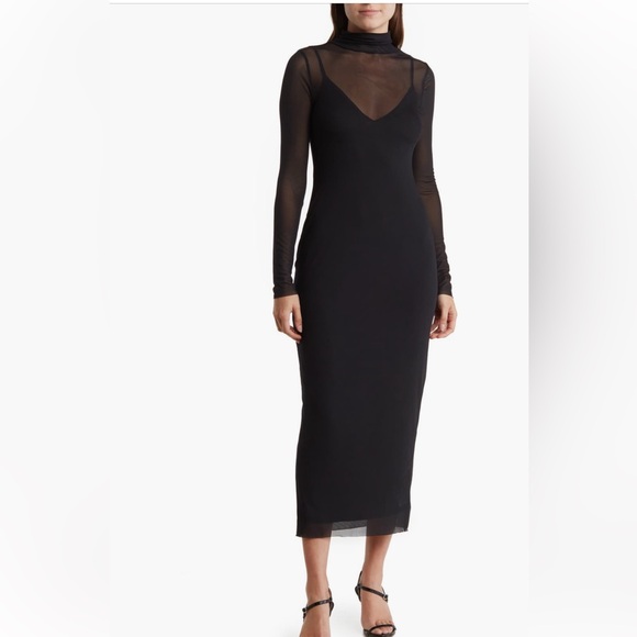 AFRM Dresses & Skirts - AFRM Los Angeles Marni Turtleneck Longsleeve Mesh Maxi Dress Size Large